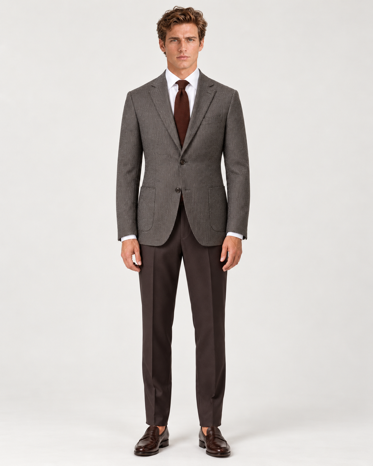 Brown patterned slim fit single breasted blazer