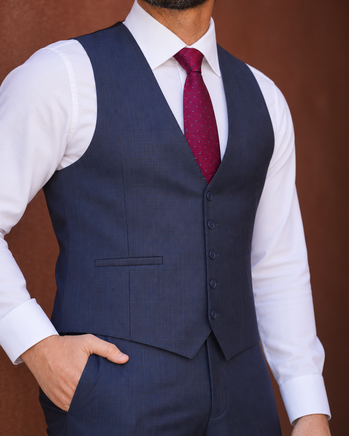 Navyblauer Slim-Fit-Dreiteiler aus Super-130s-Wolle