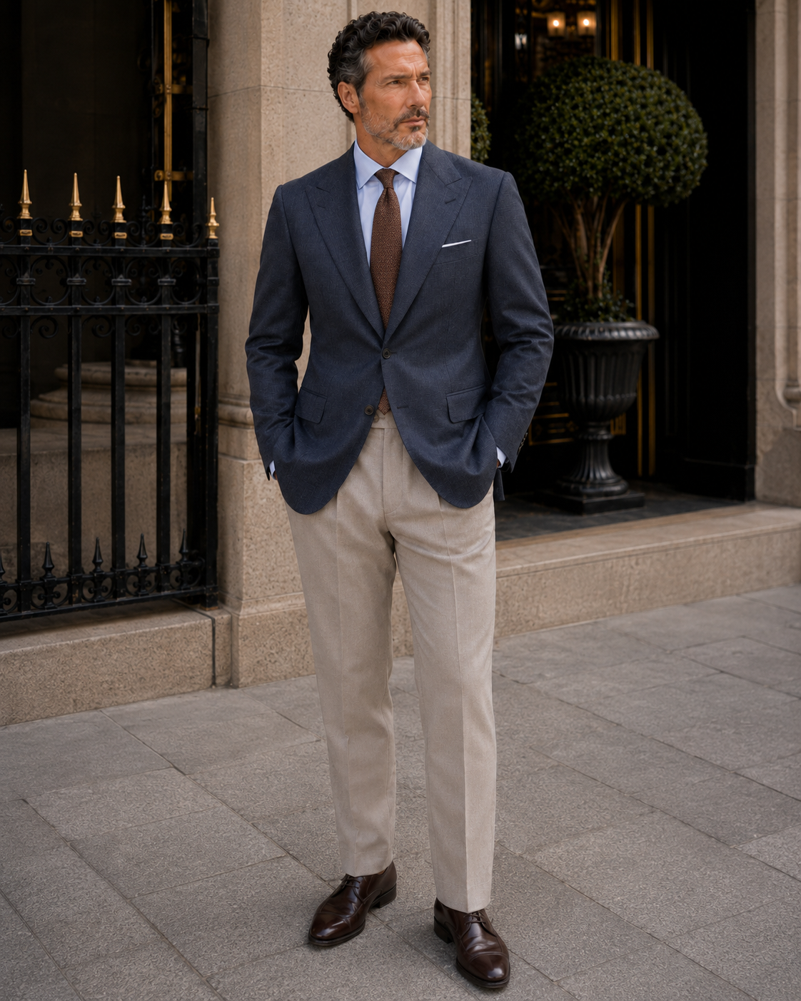 Navy Single-Breasted Super 130s Wool Blazer