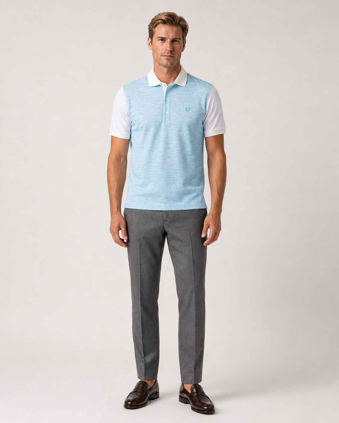 Türkis-weiß gemustertes Baumwolle-Poloshirt