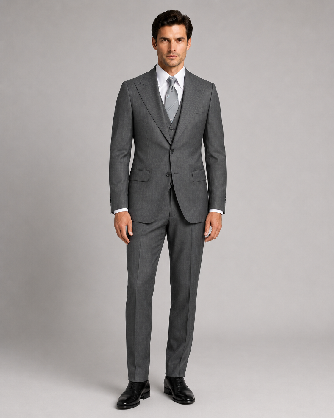 Grau gestreift Modern Fit Einreihiger Anzug