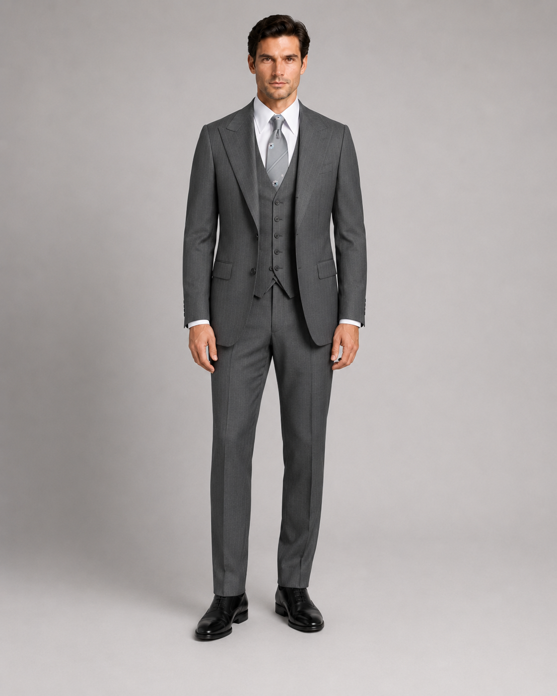 Grau gestreift Modern Fit Einreihiger Anzug