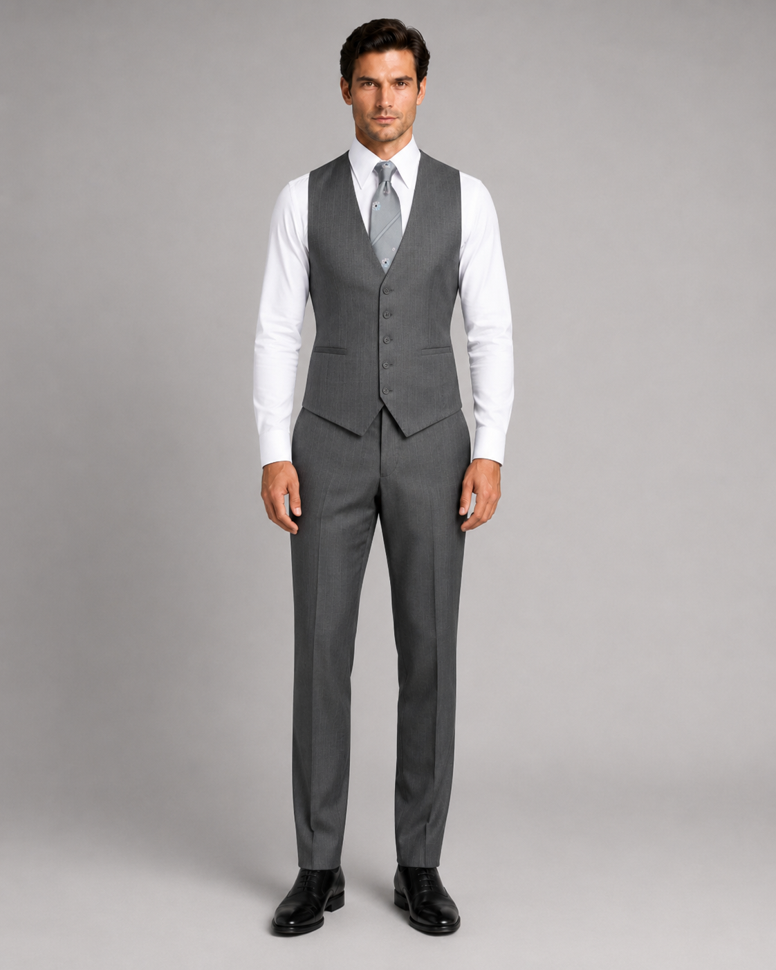 Grau gestreift Modern Fit Einreihiger Anzug