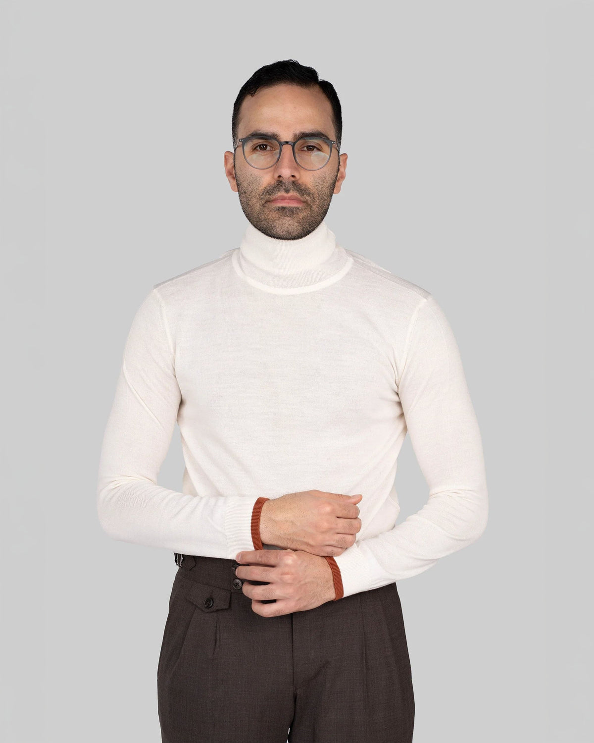 Cremefarbener italienischer Woll-Acryl-Pullover