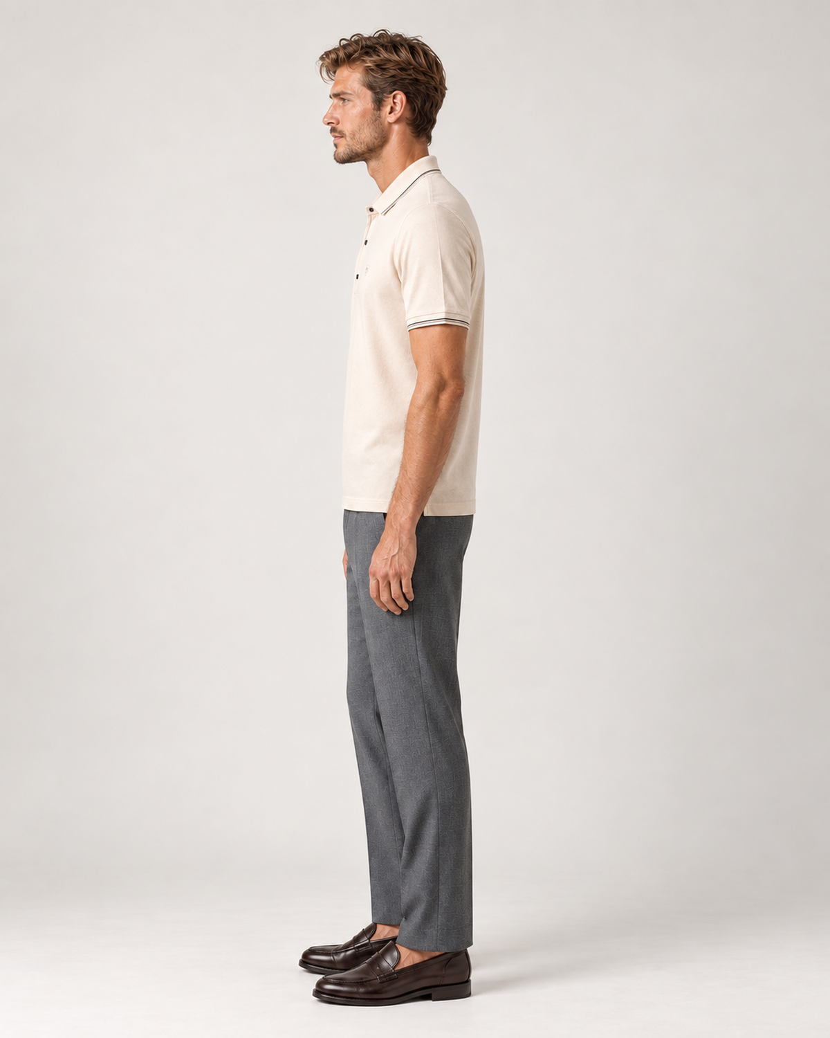 Cremefarbiges Polo-Shirt aus Baumwolle