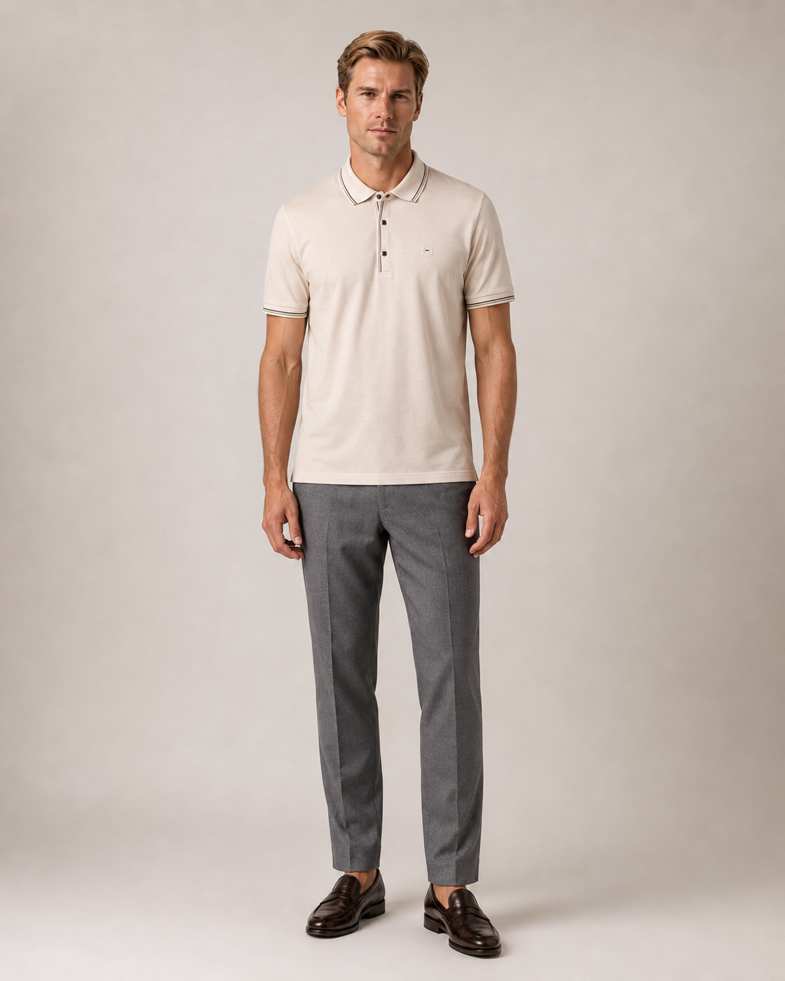 Cremefarbiges Polo-Shirt aus Baumwolle