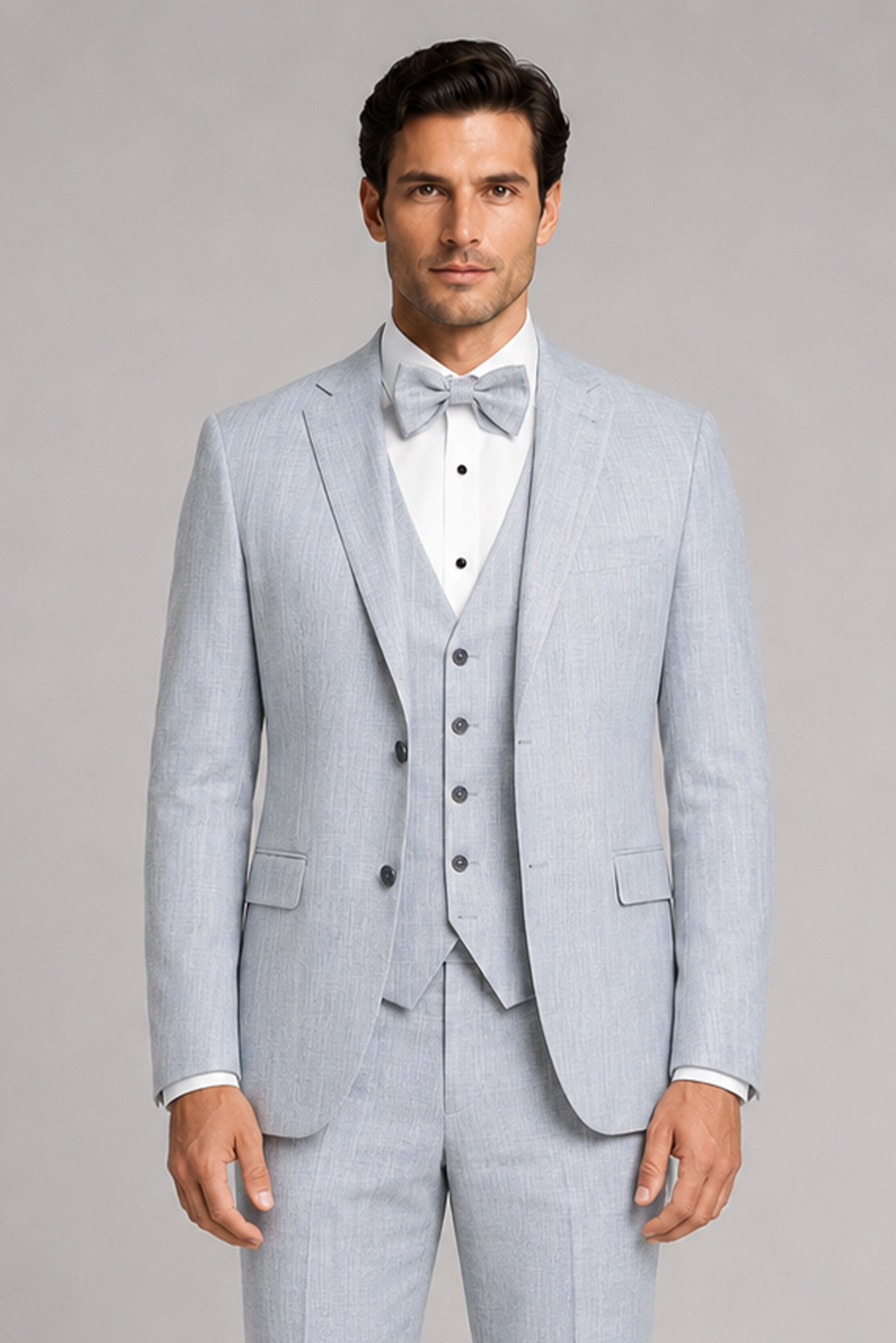 Hellblau gemustert Modern Fit Einreihiger Anzug