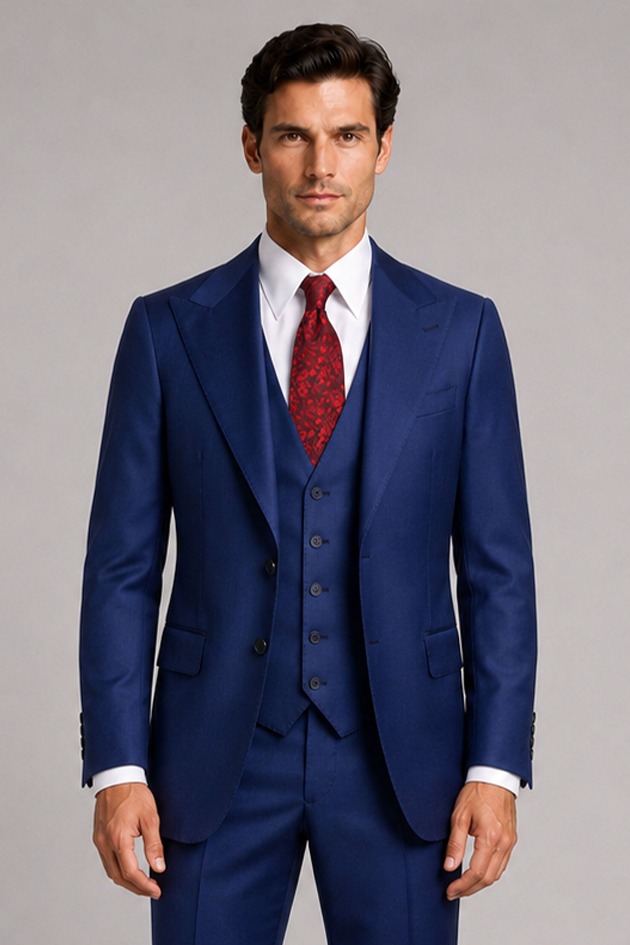 Navy blau Modern Fit Einreihiger Anzug