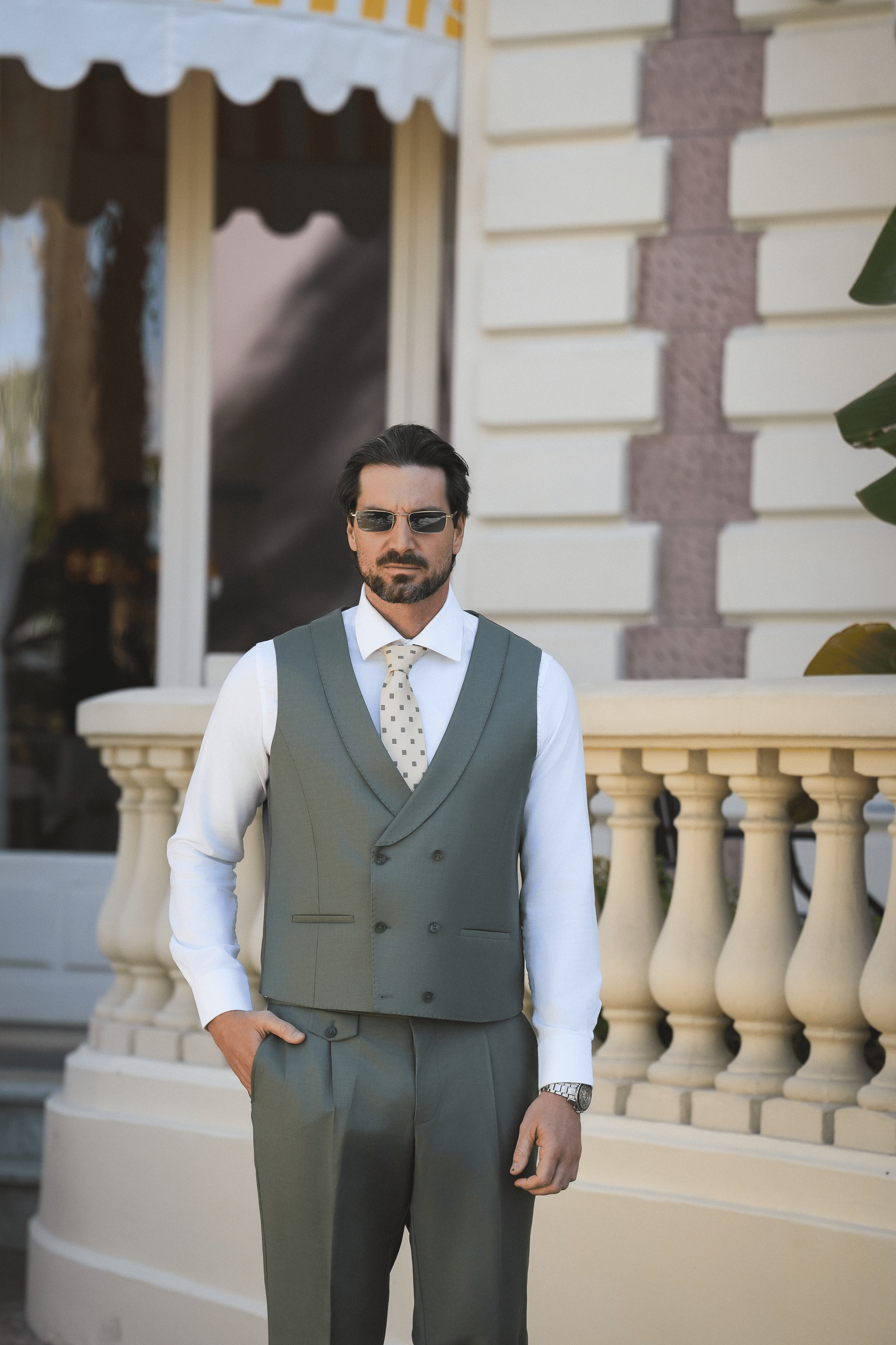 Hellgrüner Slim-Fit Super 130’s Wollanzug mit Einreiher