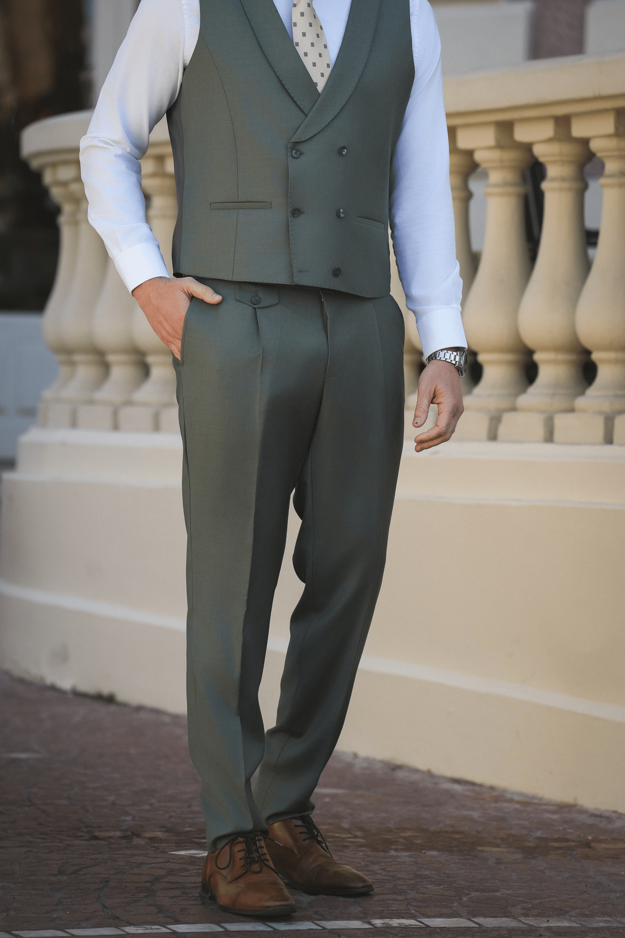 Hellgrüner Slim-Fit Super 130’s Wollanzug mit Einreiher