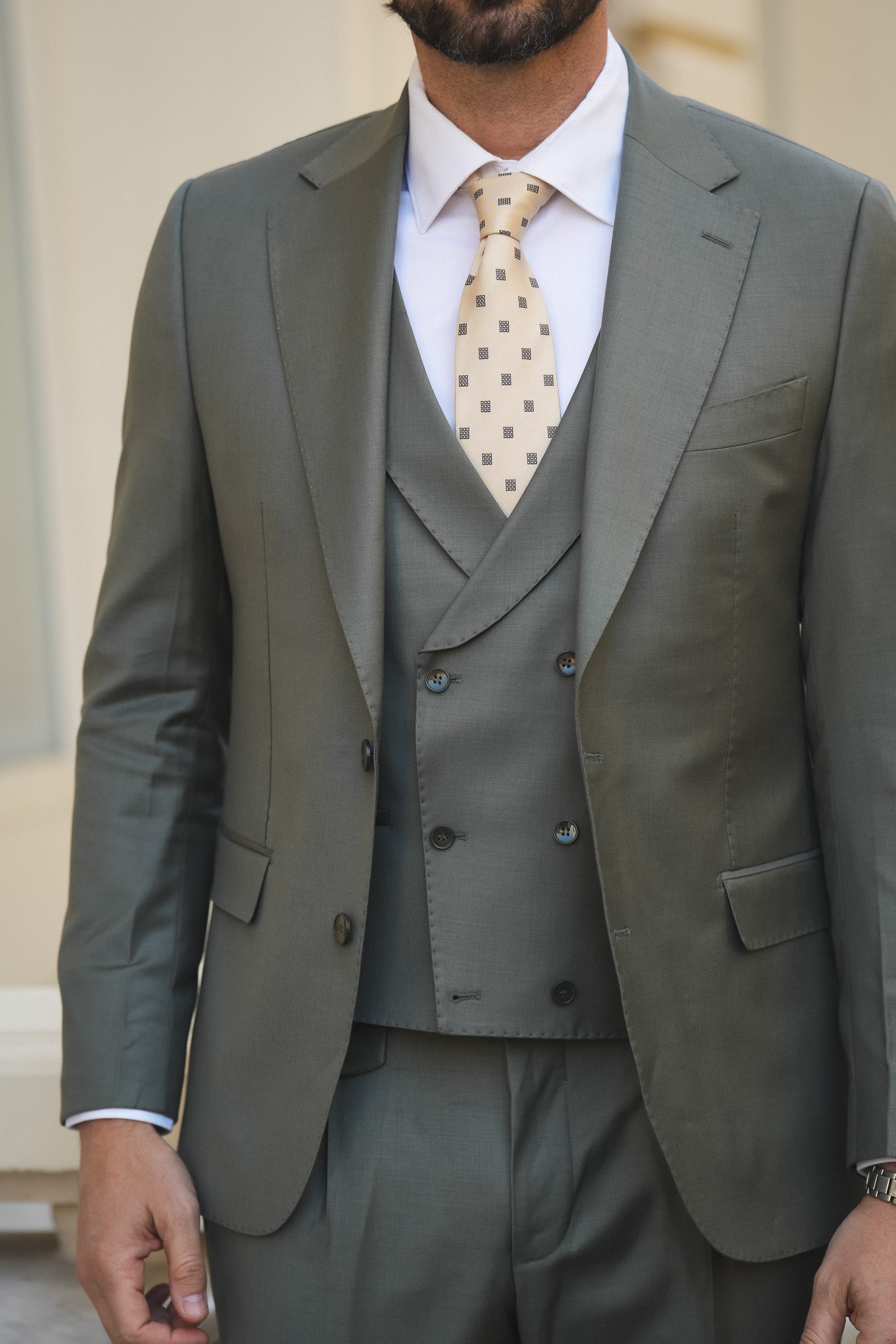 Hellgrüner Slim-Fit Super 130’s Wollanzug mit Einreiher