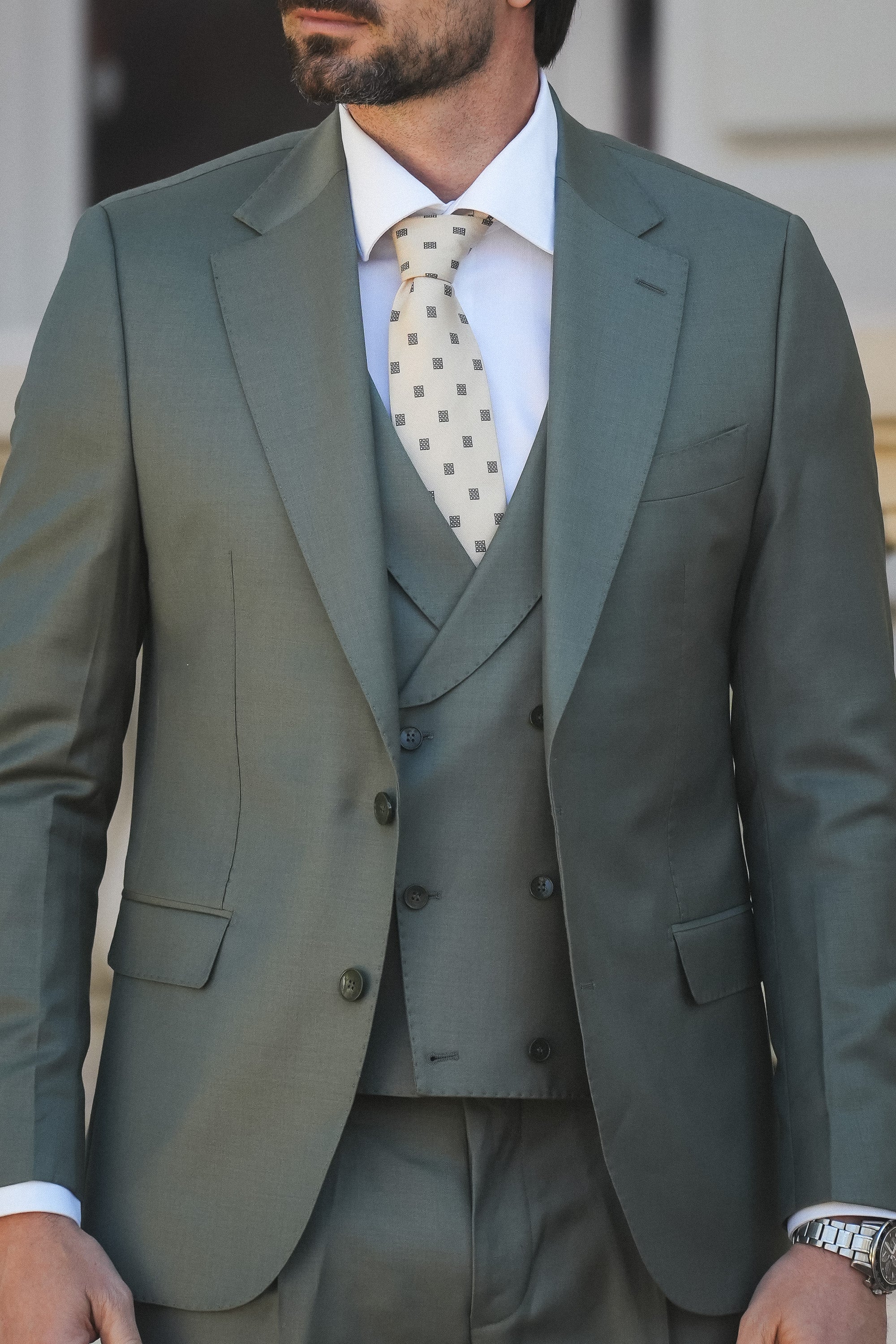 Hellgrüner Slim-Fit Super 130’s Wollanzug mit Einreiher
