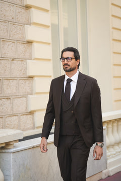 Brauner Slim-Fit Super 130’s Wollanzug mit Einreiher