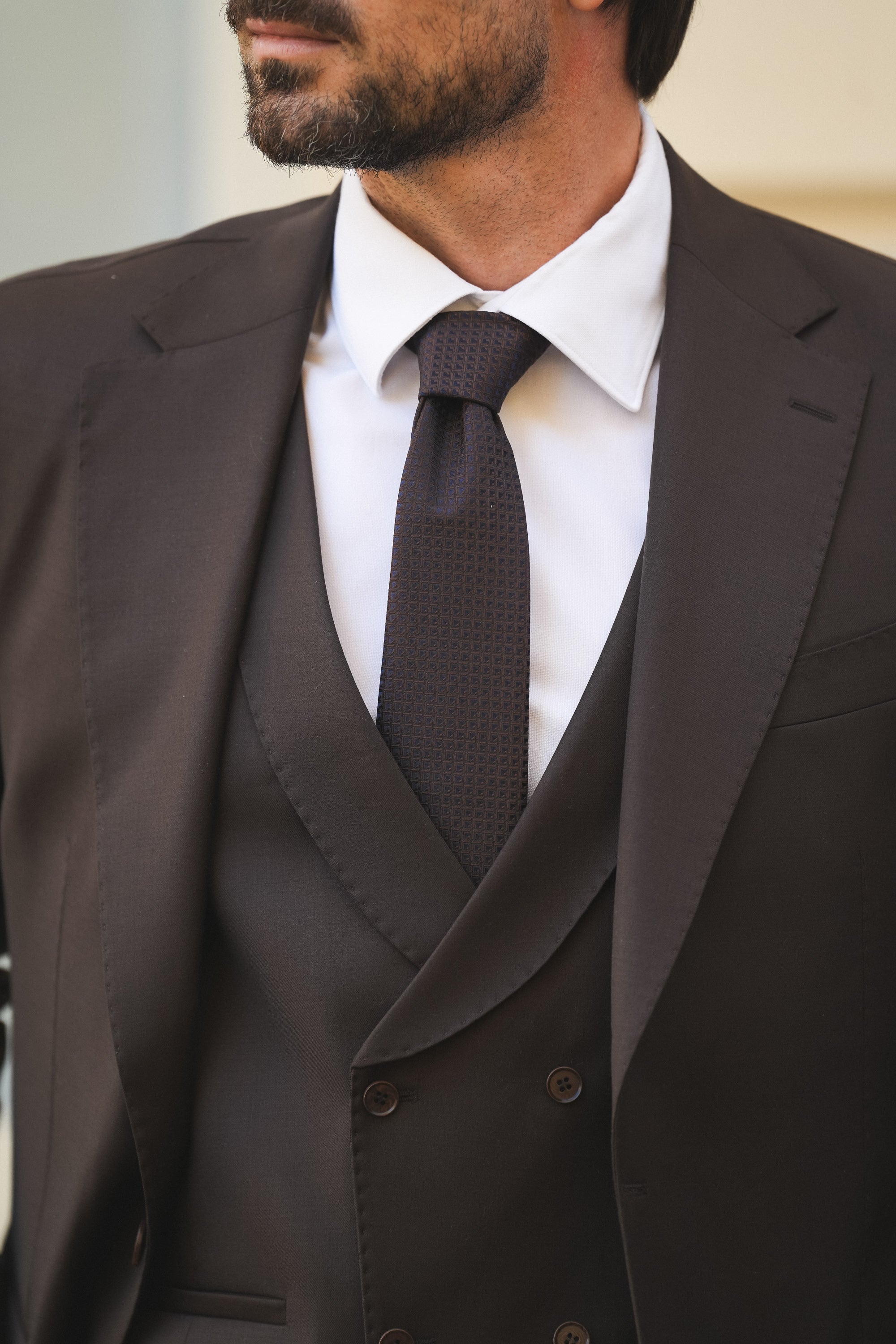Brauner Slim-Fit Super 130’s Wollanzug mit Einreiher