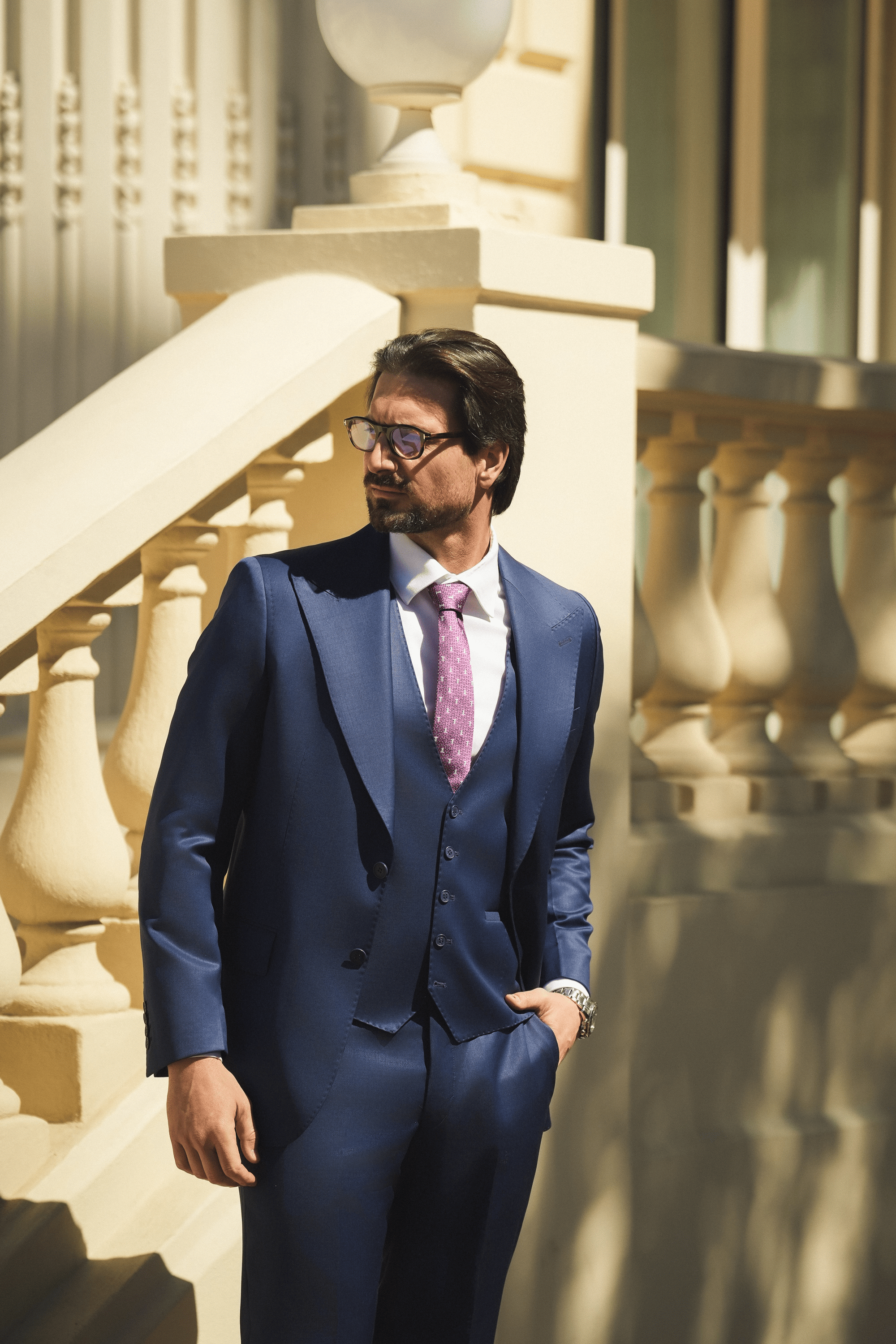 Navy Slim Fit Super 130’s Wool Single Breasted Suit