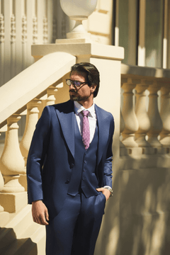 Navyblauer Slim-Fit Super 130’s Wollanzug mit Einreiher