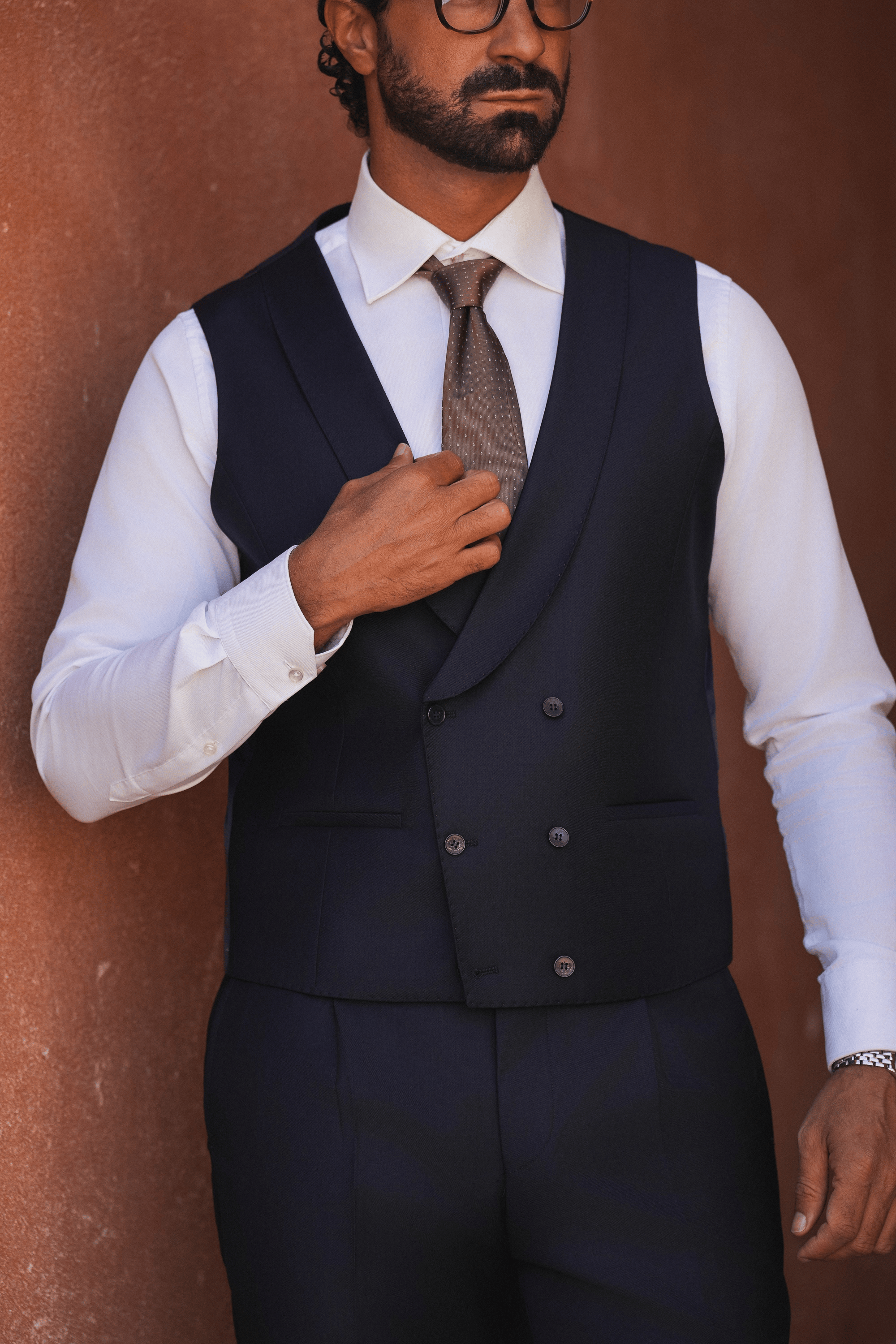 Dunkelblauer Slim-Fit Super 130’s Wollanzug mit Einreiher