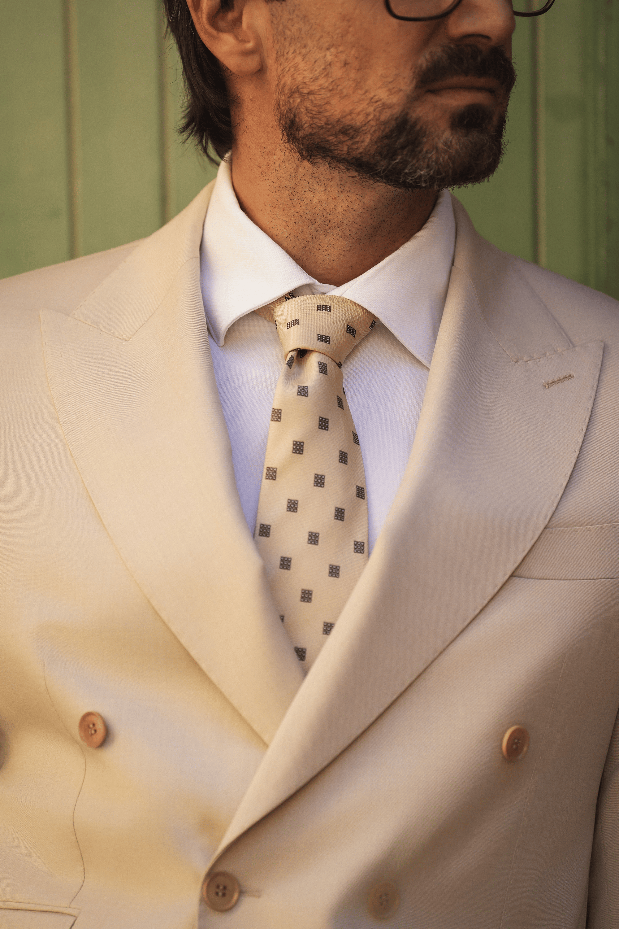 Beiger Slim-Fit Super 130’s Wollanzug mit Zweireiher
