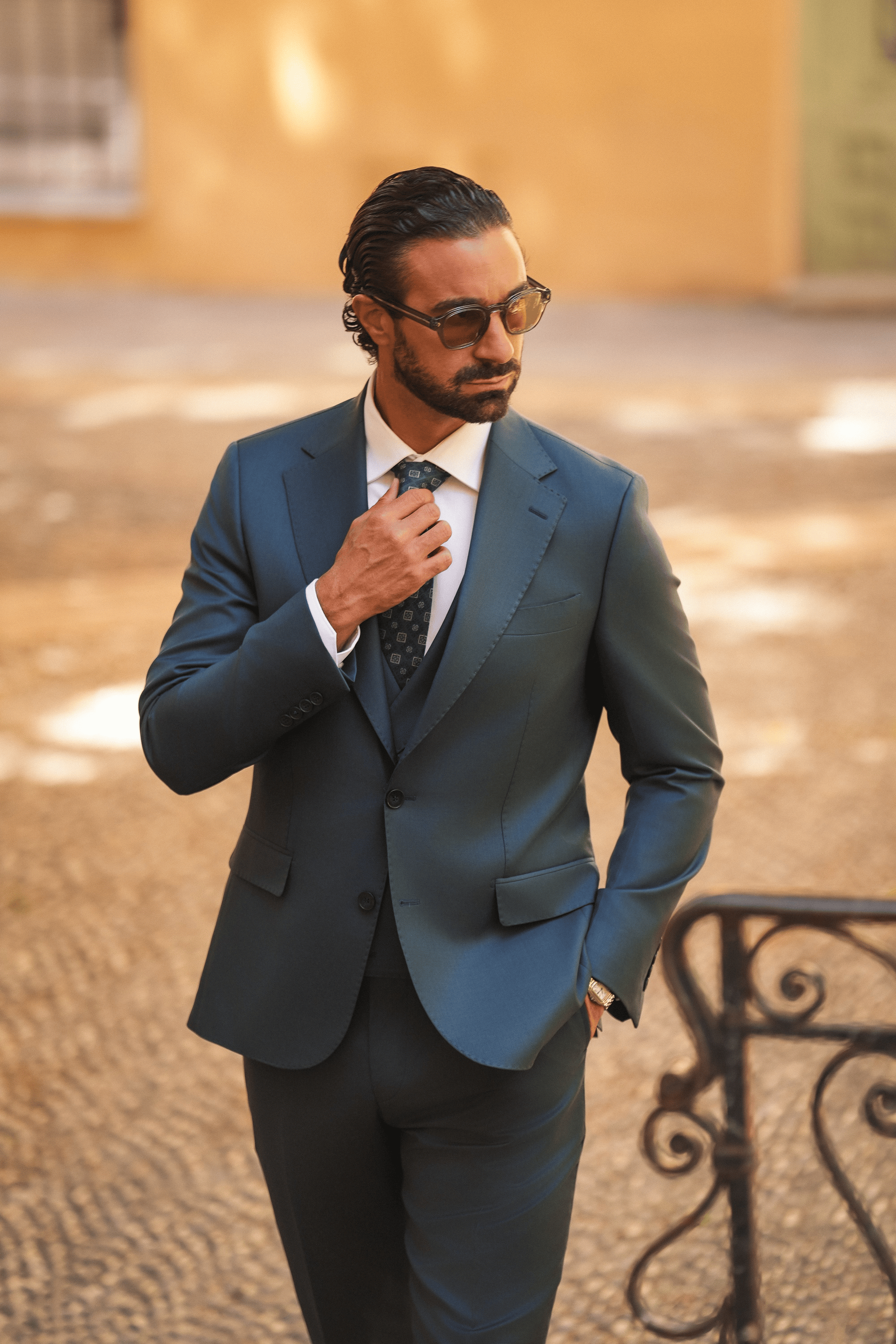 Dark Green Slim-Fit Super 130’s Wool Suit with Single-Breasted Jacket