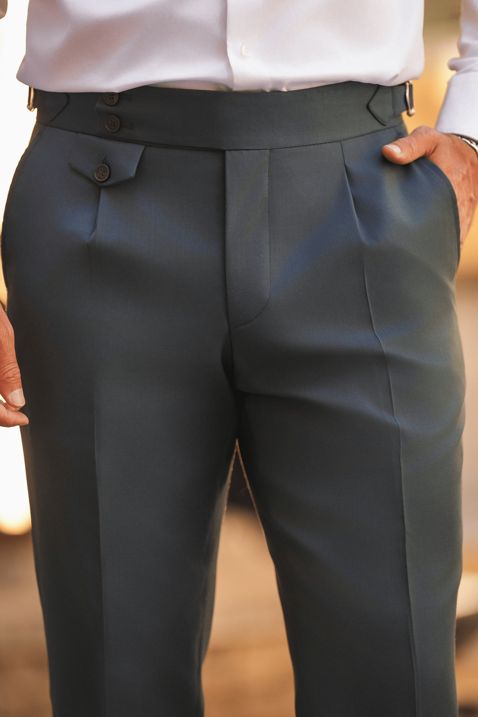 Dark Green Slim-Fit Super 130’s Wool Suit with Single-Breasted Jacket