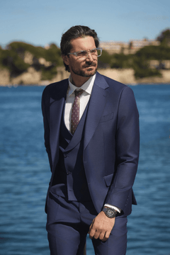 Dunkelblauer Slim-Fit Super 130’s Wollanzug mit Einreiher