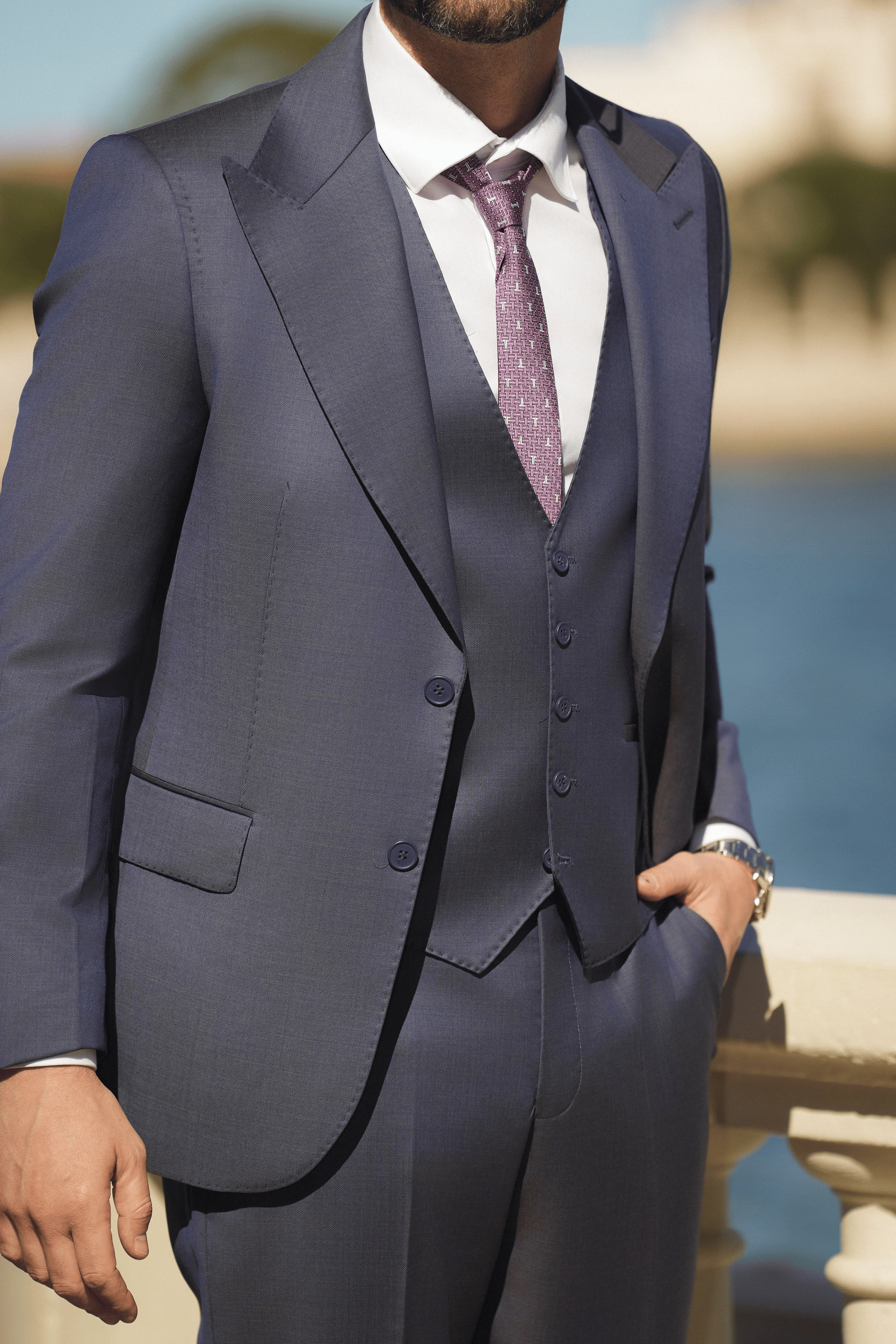 Violetter Slim-Fit Cerruti Wollanzug mit Einreiher