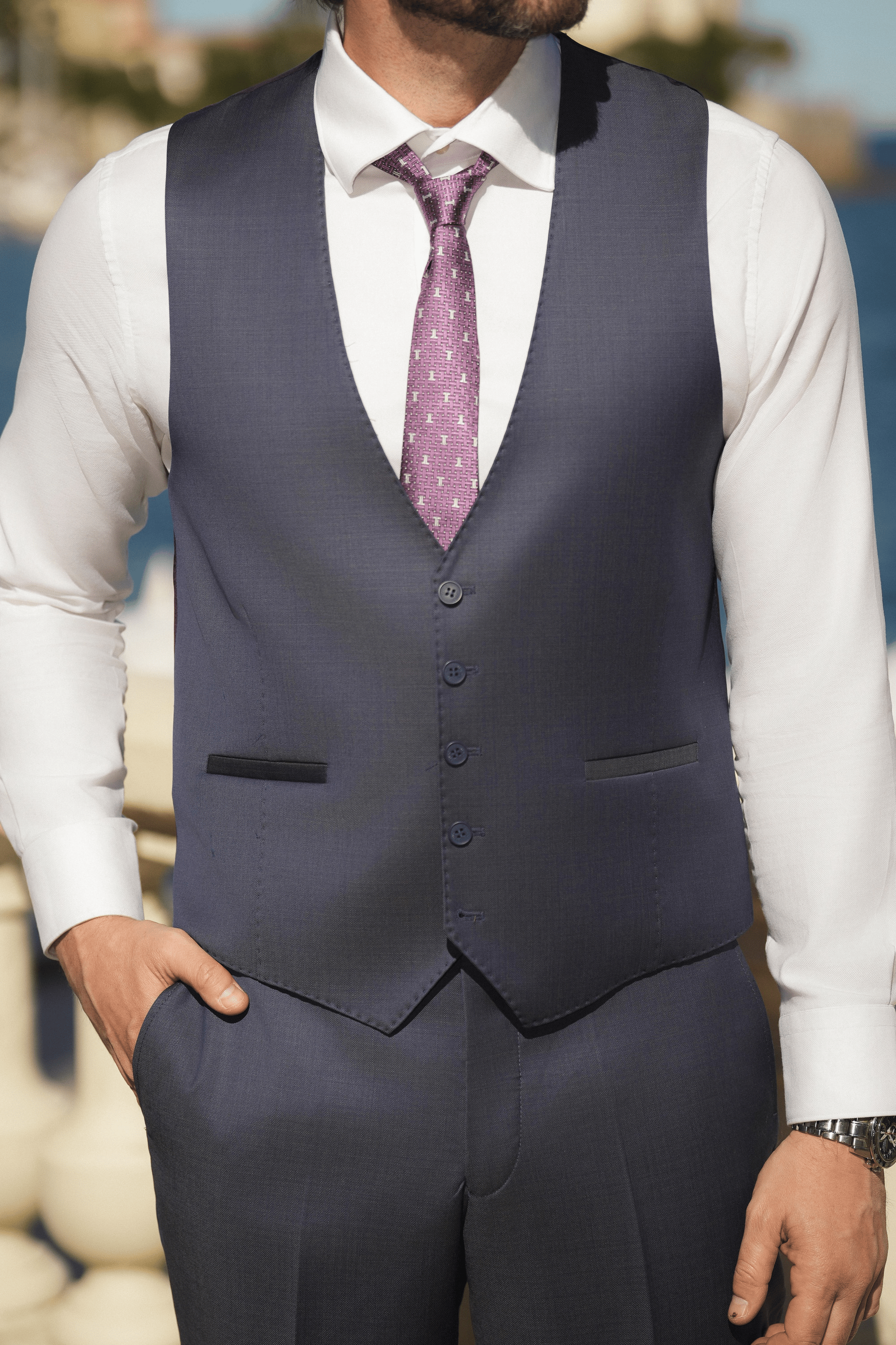 Violetter Slim-Fit Cerruti Wollanzug mit Einreiher