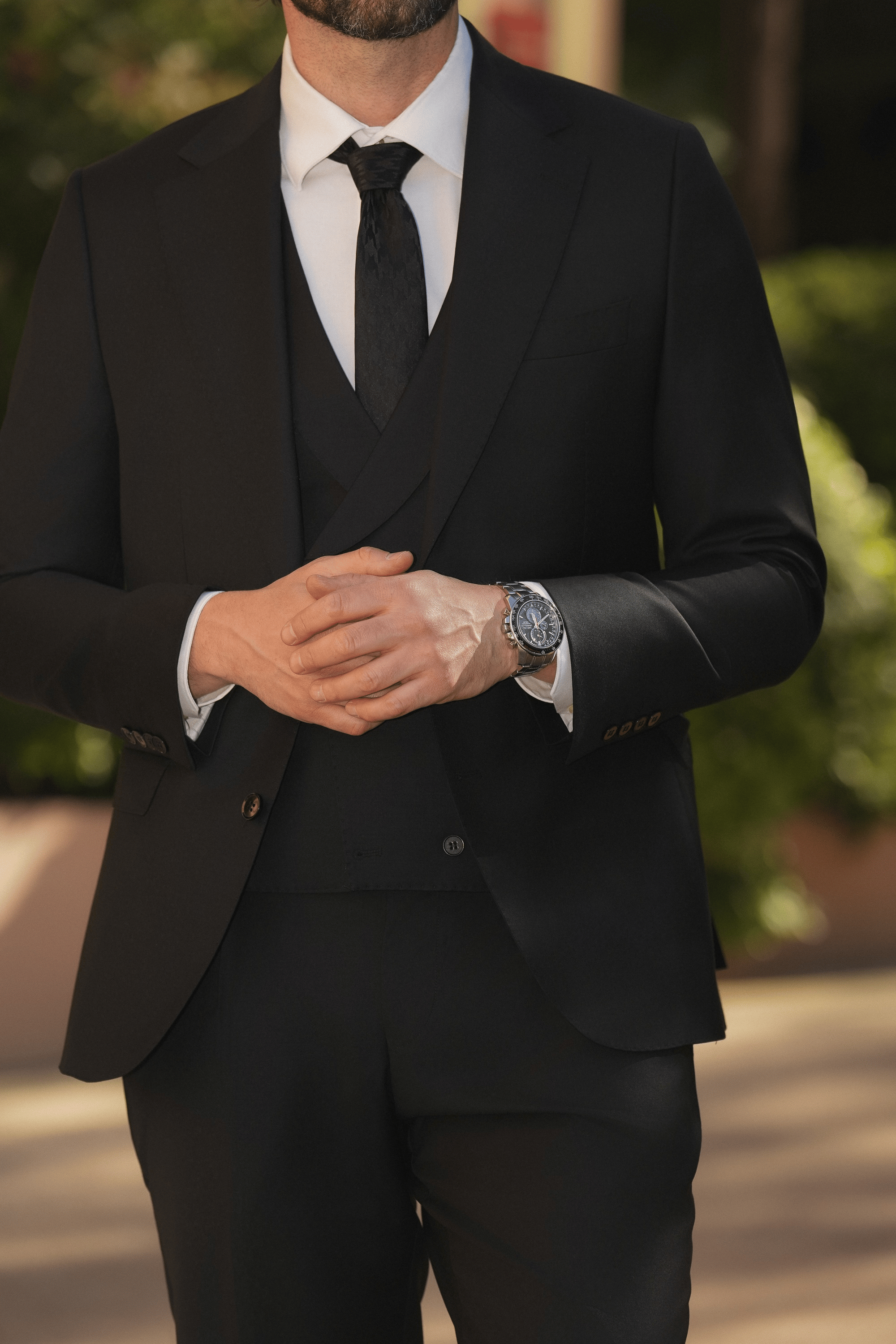 Schwarzer Slim-Fit Wollanzug mit Einreiher