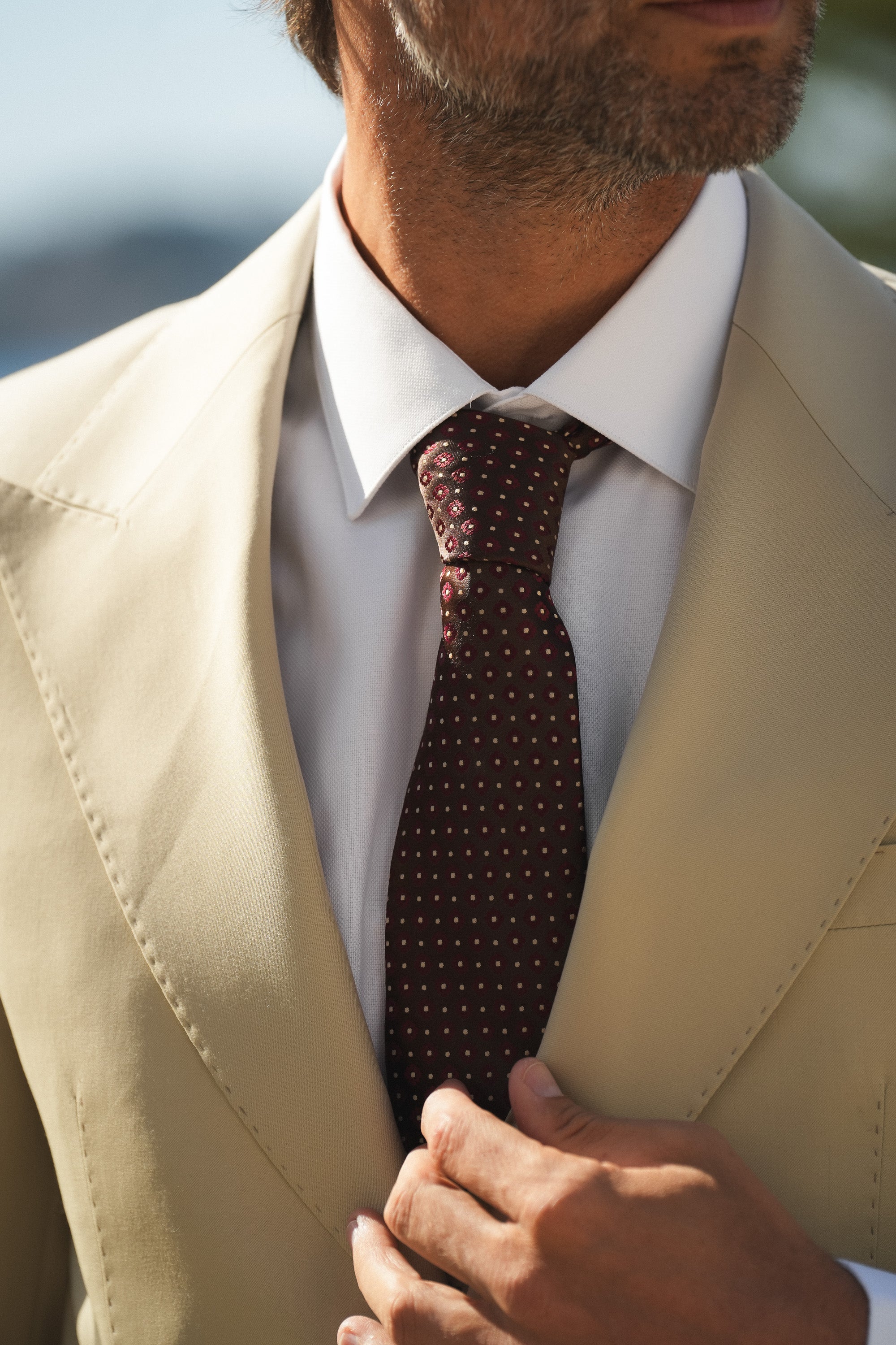 Beiger Slim-Fit Super 160’s Wollanzug mit Einreiher