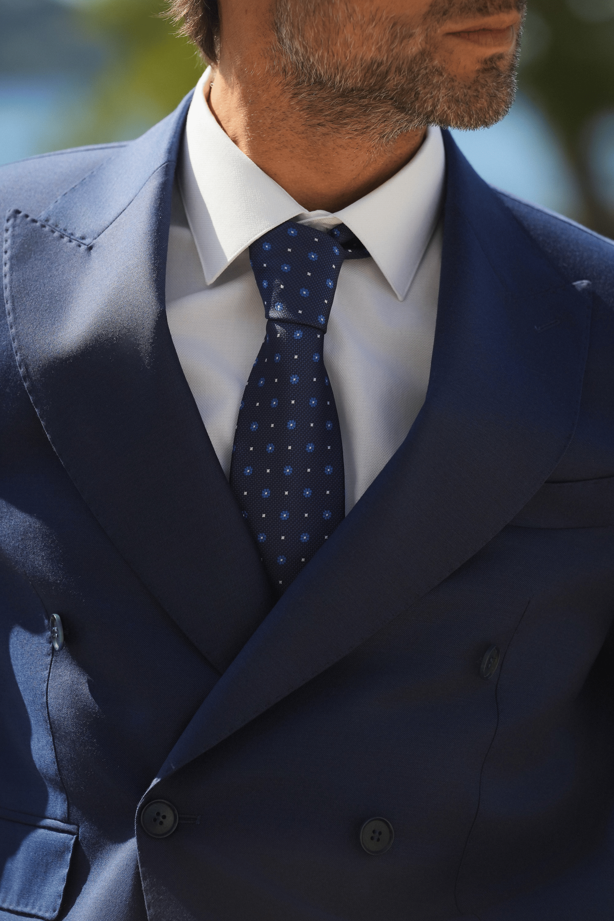 Blauer Slim-Fit Wollanzug mit Zweireiher