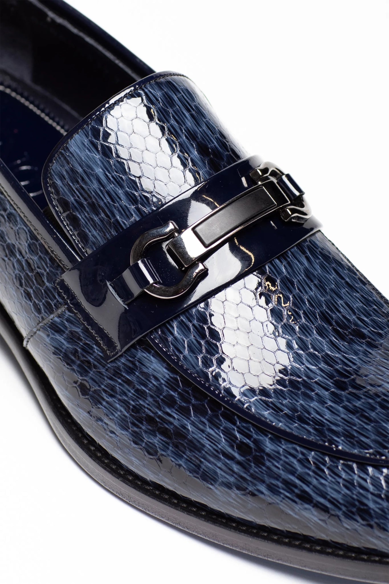 Dunkelblauer Leder-Horsebit-Loafer-Schuh
