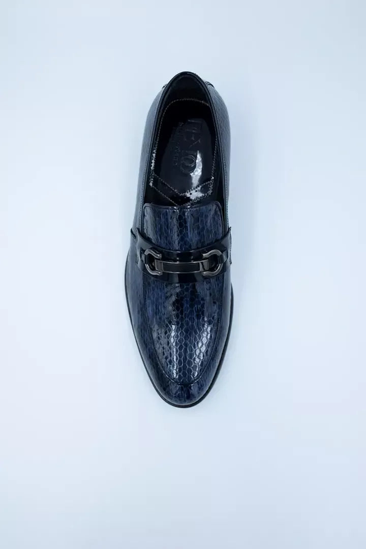 Dunkelblauer Leder-Horsebit-Loafer-Schuh