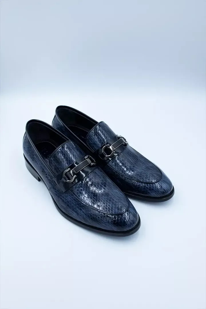 Dunkelblauer Leder-Horsebit-Loafer-Schuh
