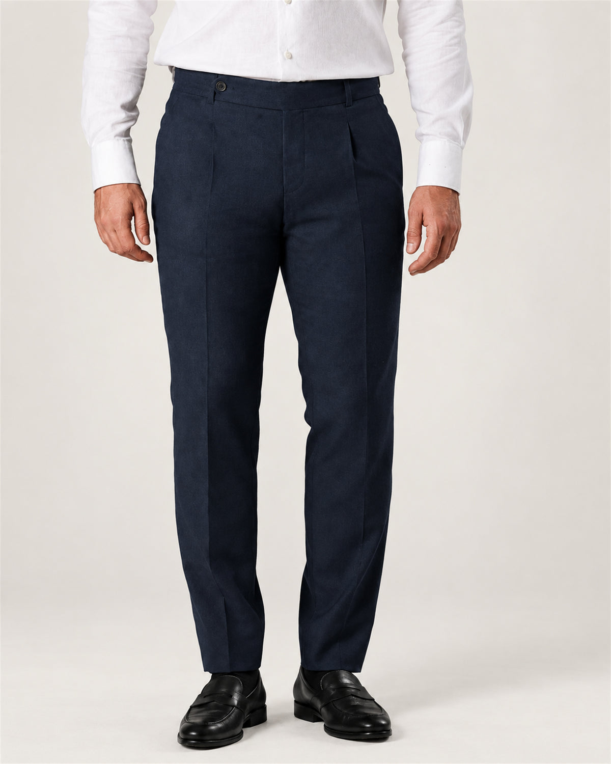 Dark blue slim fit linen trousers