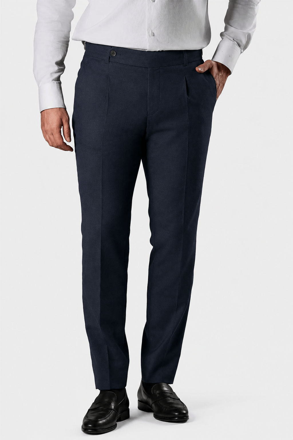 Dunkelblaue Slim Fit Leinenhosen