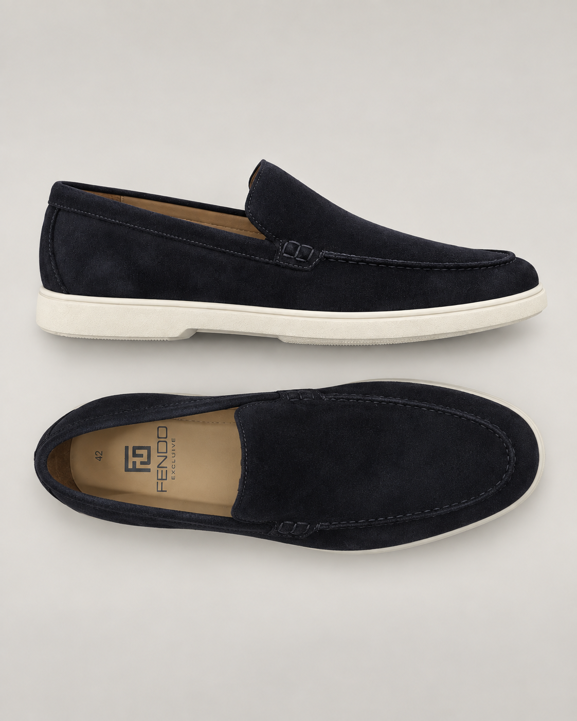 Dark blue Italian calf suede loafers