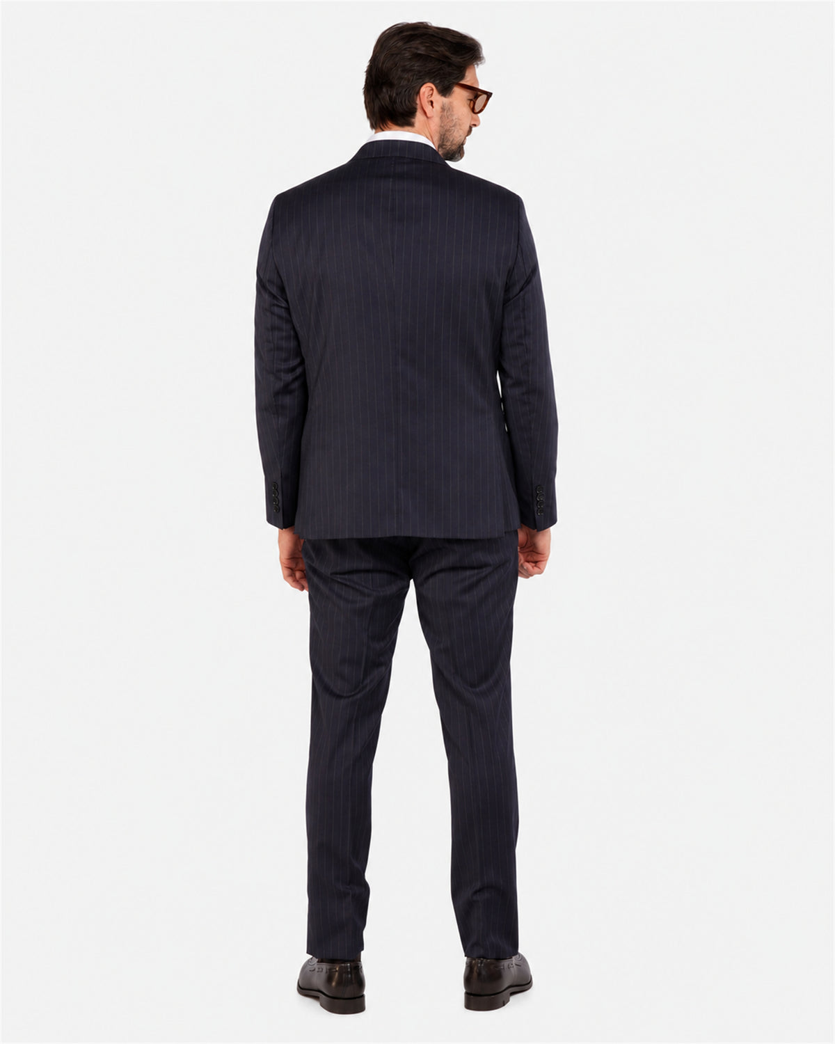 Dark blue pinstripe slim fit double-breasted wool suit