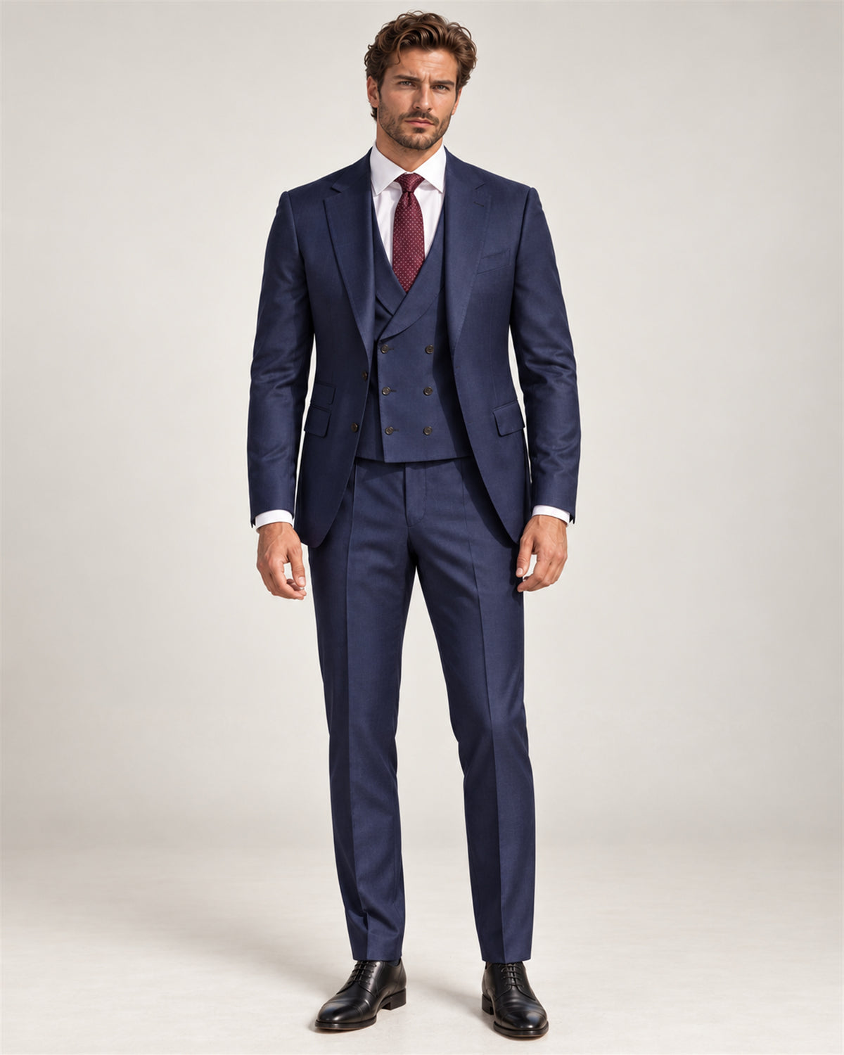 Dark blue slim fit Super 130’s wool suit with single-breasted jacket