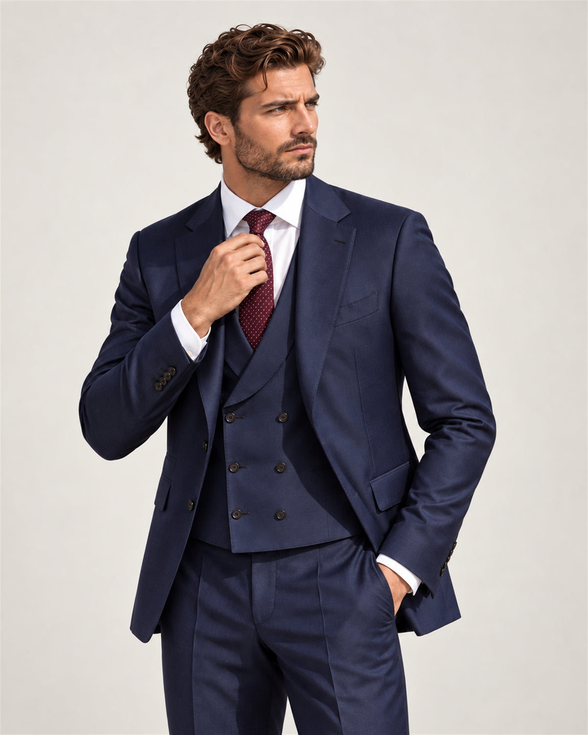 Dark blue slim fit Super 130’s wool suit with single-breasted jacket