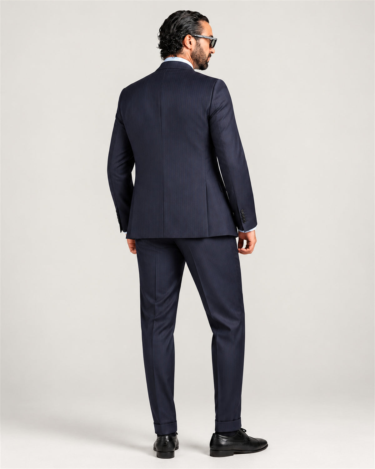 Dark Blue Slim-Fit Super 130's Wool Pinstripe Double Breasted Suit
