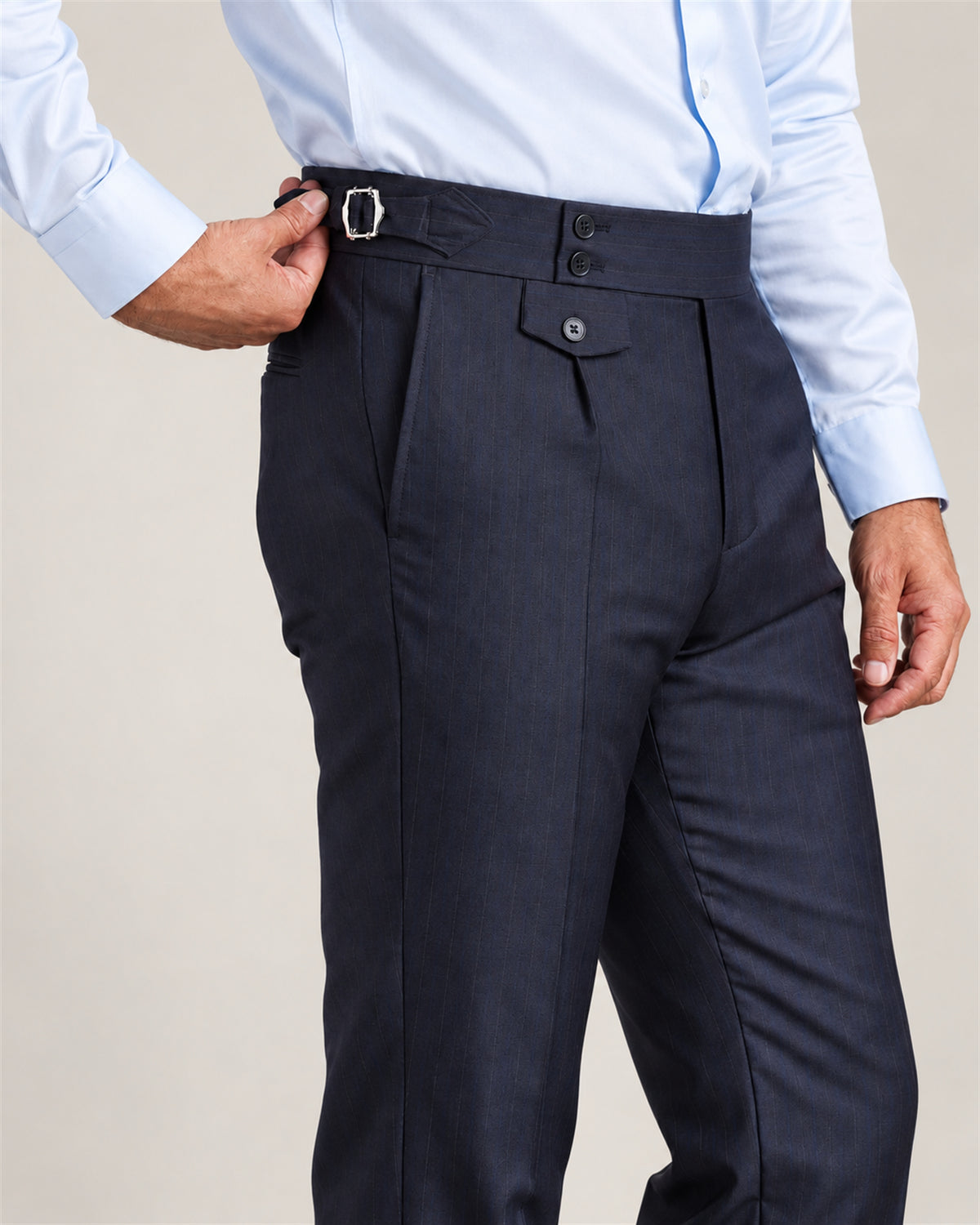 Dark Blue Slim-Fit Super 130's Wool Pinstripe Double Breasted Suit