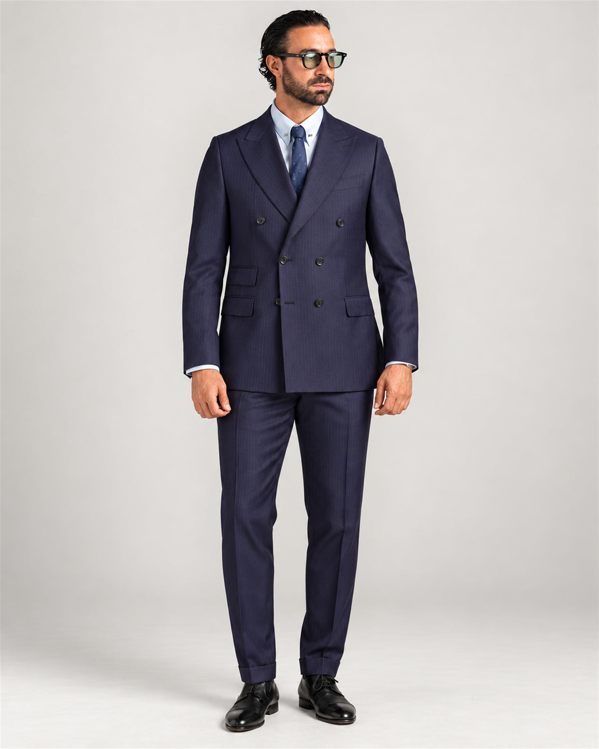 Dark Blue Slim-Fit Super 130's Wool Pinstripe Double Breasted Suit