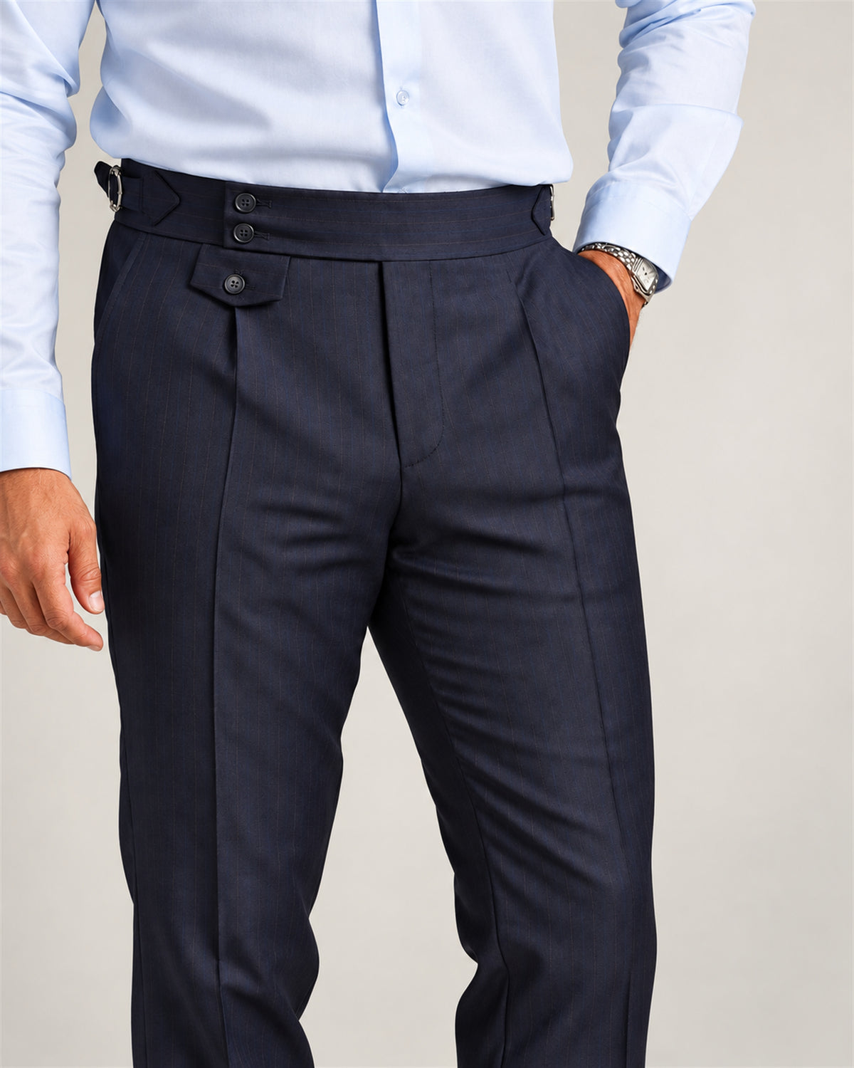 Dark Blue Slim-Fit Super 130's Wool Pinstripe Double Breasted Suit