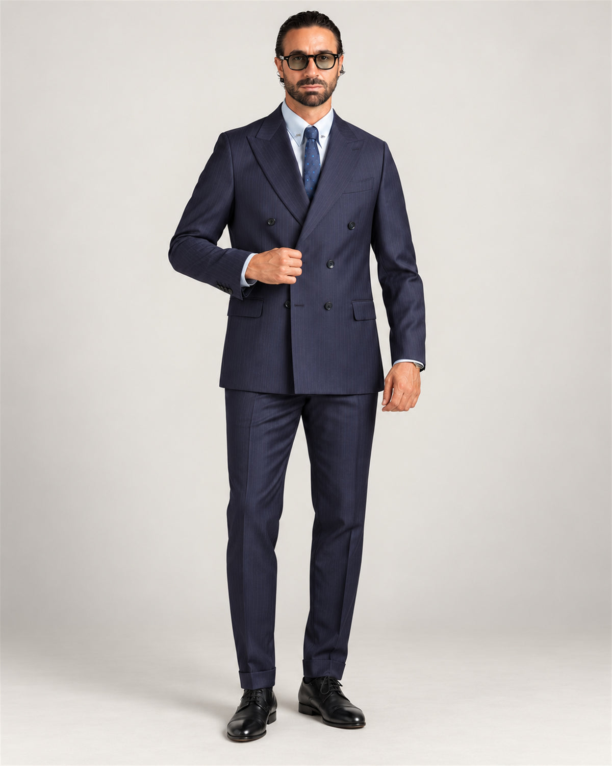 Dark Blue Slim-Fit Super 130's Wool Pinstripe Double Breasted Suit