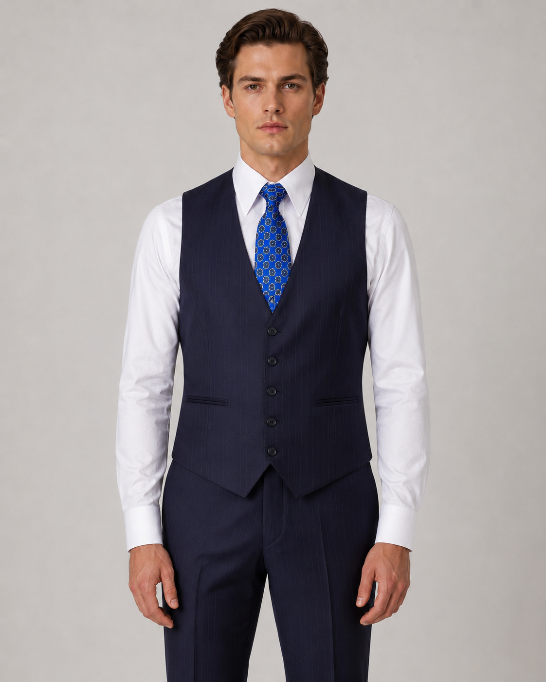 Dunkelblauer Modern Fit Streifen Einreiher Anzug
