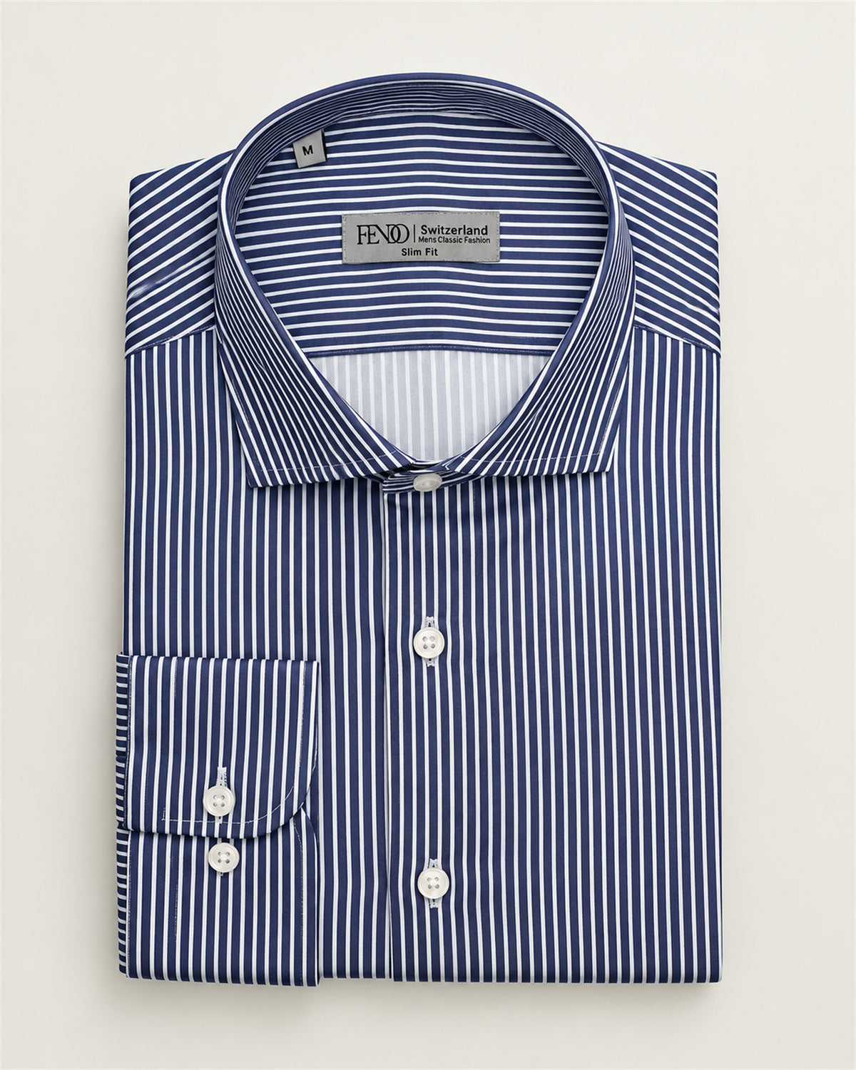 Dunkelblaues Slim Fit Baumwollhemd mit weißen Streifen