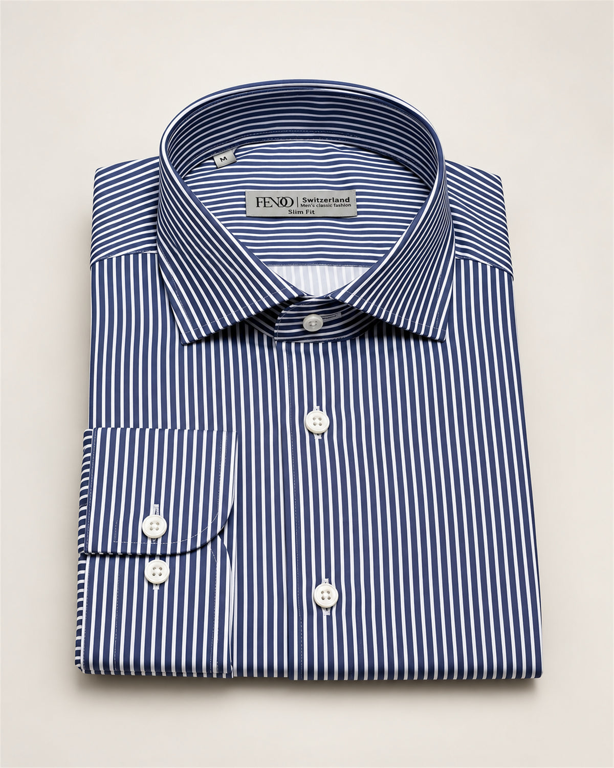 Dunkelblaues Slim Fit Baumwollhemd mit weißen Streifen