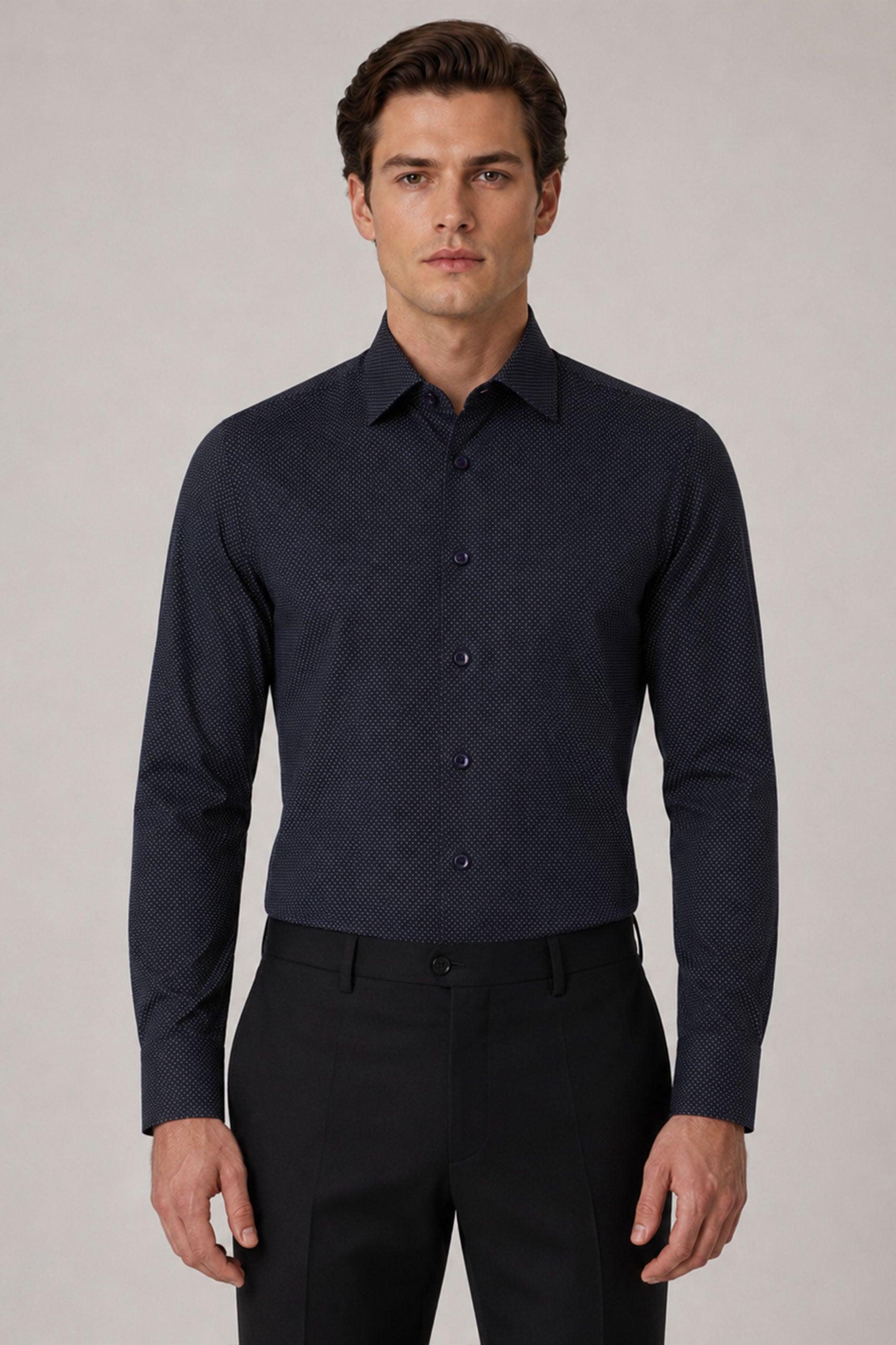 Dunkelblaues Slim Fit Baumwollhemd