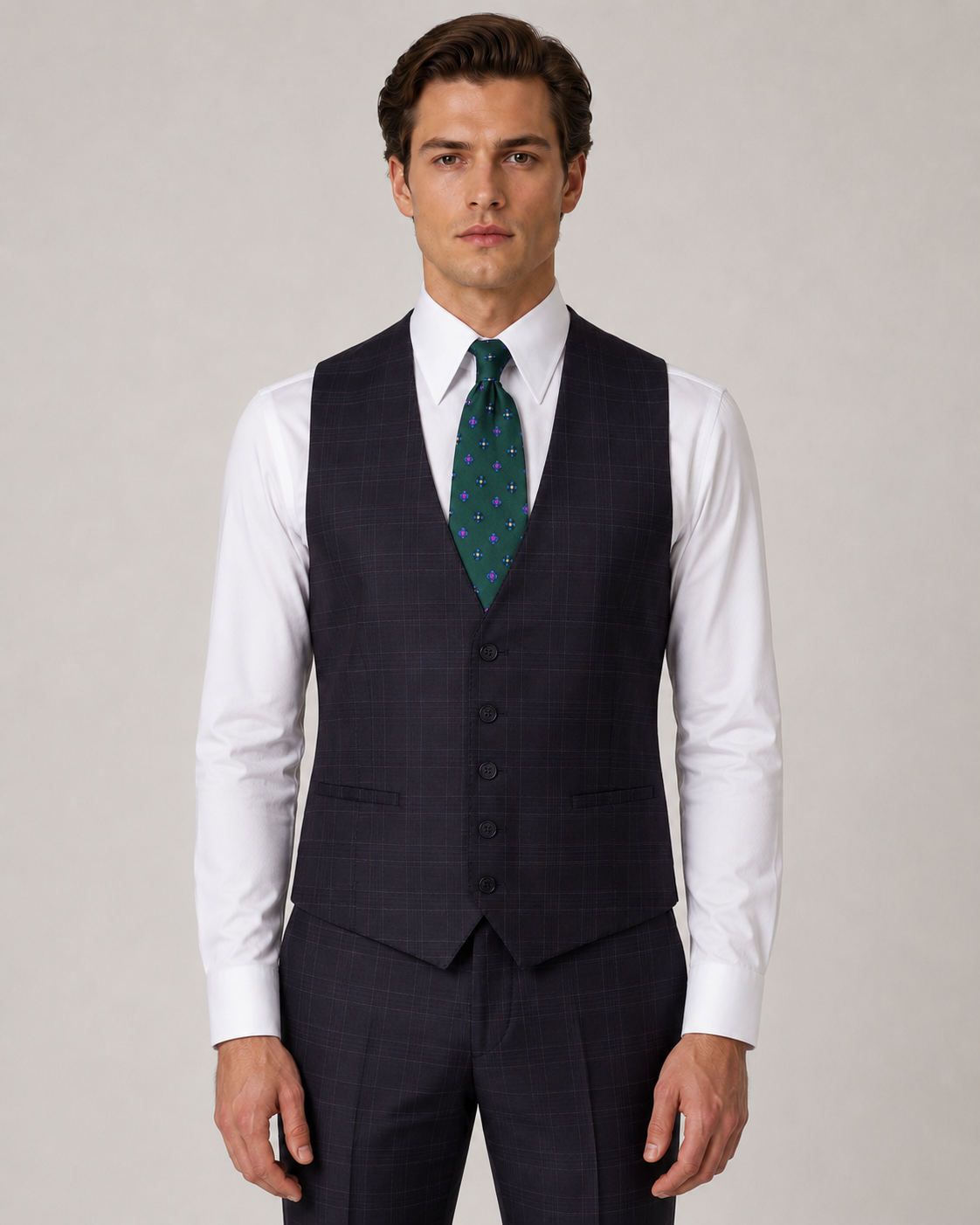 Dunkelgrafit kariert Modern Fit Einreihiger Anzug