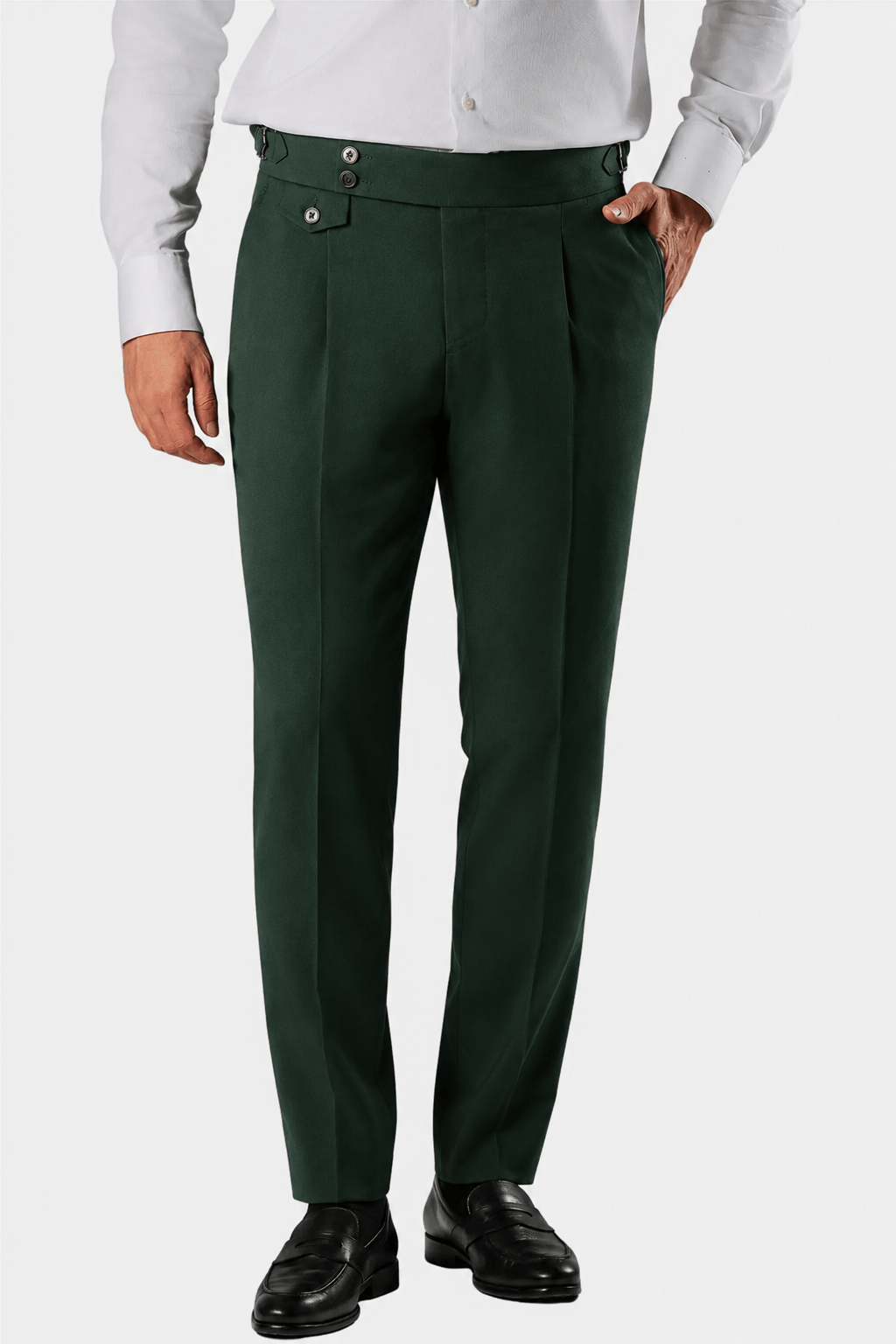 Dunkelgrüne italienische Stoffhose aus Wolle